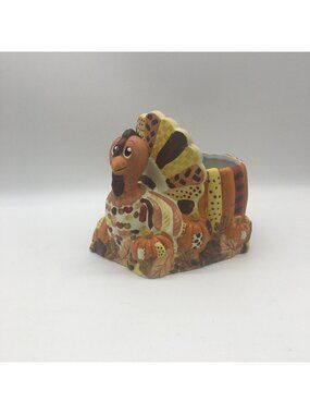 Centerpiece Planter Container Turkey Holiday Ceramic Vintage Colorful 1999 Thank